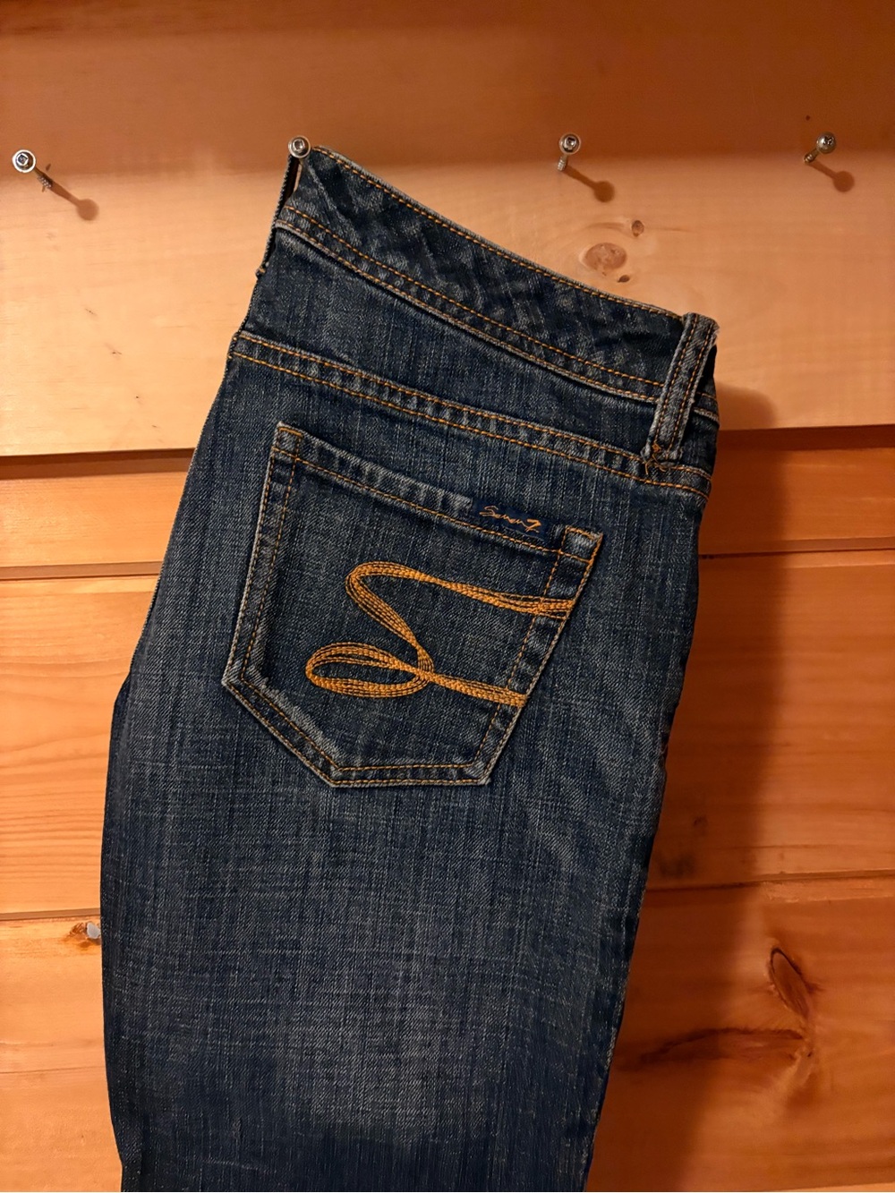 Seven7 Women's Dark Blue Boot Cut Jeans with Gold Stitching